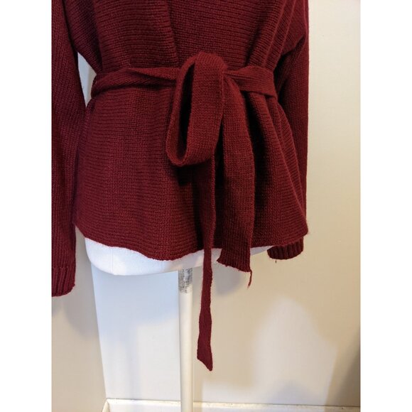 Womens Red Belted Cozy Knit Sweater Boat Neck Long Sleeve Glam Fall Winter M - Picture 2 of 9